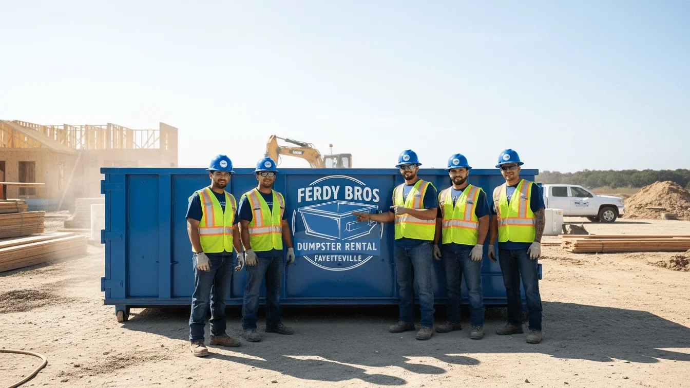 Roll-off dumpster delivered in Greenland, AR by Ferdy Bros Dumpster Rental Fayetteville Roll-off dumpster delivered in Greenland, AR by Ferdy Bros Dumpster Rental Fayetteville